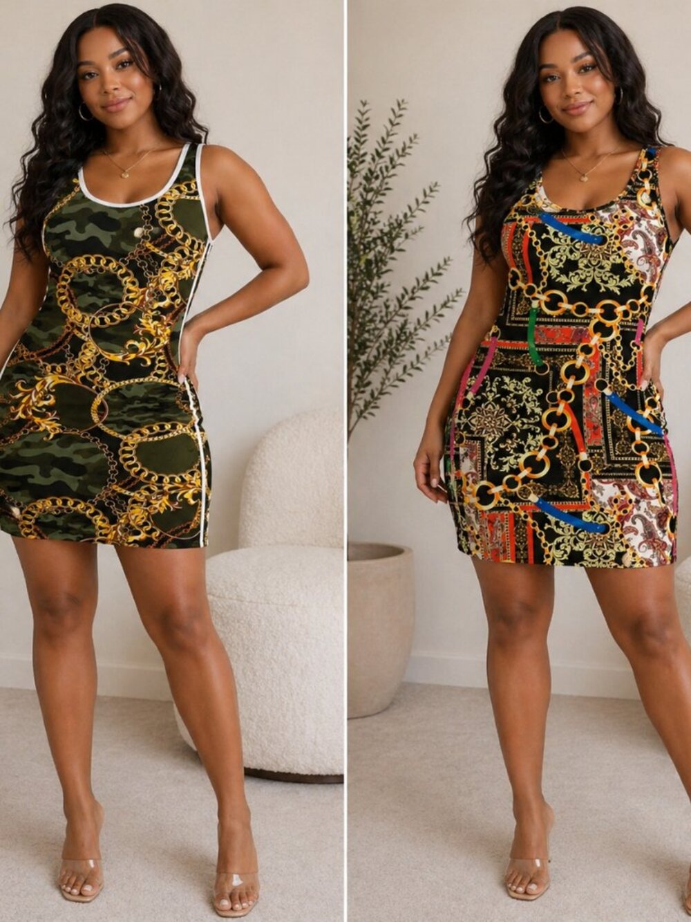Gold Chain Print Tank Dress Bundle-Size X Large